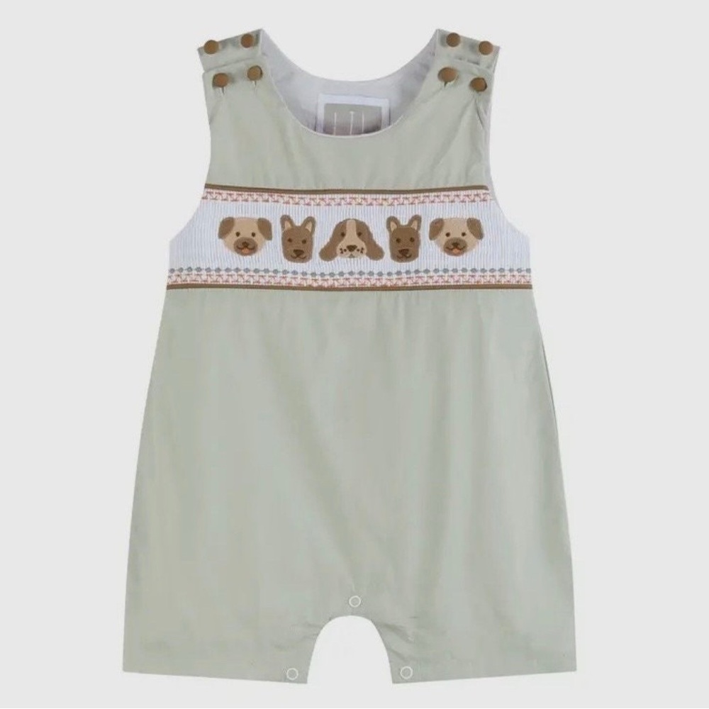 Lil Cactus Puppy Dog Smocked Shortall Romper 12-18 months